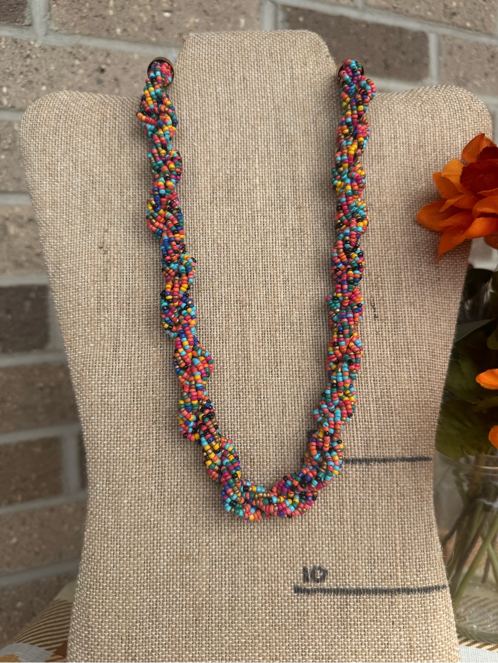 Colorful Rainbow Seed Bead Braided Boho Statement Necklace
